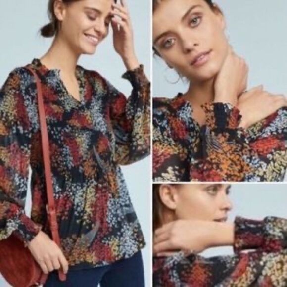 Anthropologie Akemi Kin Adria Floral Long Sleeve Smocked Blouse - Picture 3 of 13